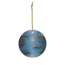 Load image into Gallery viewer, Original artwork front, description on back. Thick high-quality porcelain. 7cm diameter. Comes w/ ribbon by Kerry Sandhu Art