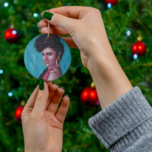 Load image into Gallery viewer, Original artwork front, description on back. Thick high-quality porcelain. 7cm diameter. Comes w/ ribbon by Kerry Sandhu Art
