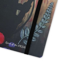 Load image into Gallery viewer, Phone case wallet with an Australian and New Zealand soldier back to back with light-horsemen in the background and poppies in the foreground