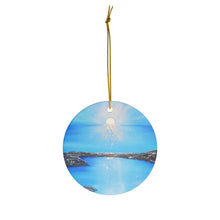 Load image into Gallery viewer, Original artwork front, description on back. Thick high-quality porcelain. 7cm diameter. Comes w/ ribbon by Kerry Sandhu Art