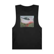 Load image into Gallery viewer, Regular fit sleeveless tank tee is 100% light cotton w/ low & raw (unsewn) armholes by Kerry Sandhu Art. 7 ANZAC designs