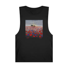 Load image into Gallery viewer, Regular fit sleeveless tank tee is 100% light cotton w/ low & raw (unsewn) armholes by Kerry Sandhu Art. 7 ANZAC designs