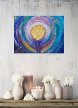 Load image into Gallery viewer, Original painting of a colourful abstract flower with gold leaf by Kerry Sandhu Art