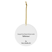 Load image into Gallery viewer, Original artwork front, description on back. Thick high-quality porcelain. 7cm diameter. Comes w/ ribbon by Kerry Sandhu Art
