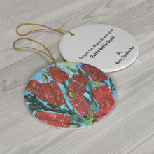 Load image into Gallery viewer, Original artwork front, description on back. Thick high-quality porcelain. 7cm diameter. Comes w/ ribbon by Kerry Sandhu Art
