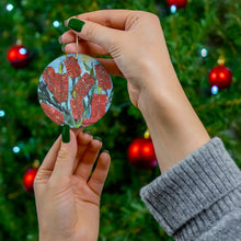 Load image into Gallery viewer, Original artwork front, description on back. Thick high-quality porcelain. 7cm diameter. Comes w/ ribbon by Kerry Sandhu Art