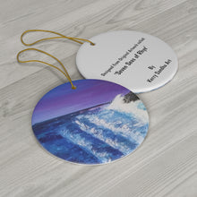 Load image into Gallery viewer, Original artwork front, description on back. Thick high-quality porcelain. 7cm diameter. Comes w/ ribbon by Kerry Sandhu Art
