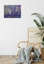 Load image into Gallery viewer, Bold colour painting of a lion & lady looking at each other with words 'Remember Who You Are' by Kerry Sandhu Art
