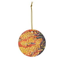Load image into Gallery viewer, Original artwork front, description on back. Thick high-quality porcelain. 7cm diameter. Comes w/ ribbon by Kerry Sandhu Art