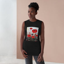 Load image into Gallery viewer, Regular fit sleeveless tank tee is 100% light cotton w/ low & raw (unsewn) armholes by Kerry Sandhu Art. 7 ANZAC designs