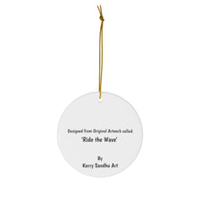 Load image into Gallery viewer, Original artwork front, description on back. Thick high-quality porcelain. 7cm diameter. Comes w/ ribbon by Kerry Sandhu Art