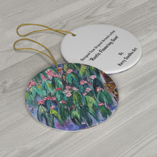 Load image into Gallery viewer, Original artwork front, description on back. Thick high-quality porcelain. 7cm diameter. Comes w/ ribbon by Kerry Sandhu Art