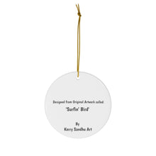 Load image into Gallery viewer, Original artwork front, description on back. Thick high-quality porcelain. 7cm diameter. Comes w/ ribbon by Kerry Sandhu Art