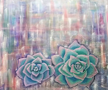 Load image into Gallery viewer, Original painting of two succulents with a colourful abstract background by Kerry Sandhu Art