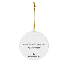 Load image into Gallery viewer, Original artwork front, description on back. Thick high-quality porcelain. 7cm diameter. Comes w/ ribbon by Kerry Sandhu Art