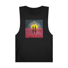 Load image into Gallery viewer, Regular fit sleeveless tank tee is 100% light cotton w/ low & raw (unsewn) armholes by Kerry Sandhu Art. 7 ANZAC designs