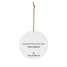 Load image into Gallery viewer, Original artwork front, description on back. Thick high-quality porcelain. 7cm diameter. Comes w/ ribbon by Kerry Sandhu Art