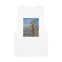 Load image into Gallery viewer, Regular fit sleeveless tank tee is 100% light cotton w/ low & raw (unsewn) armholes by Kerry Sandhu Art. 7 ANZAC designs
