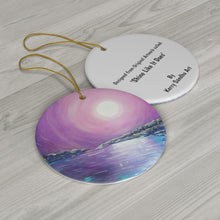 Load image into Gallery viewer, Original artwork front, description on back. Thick high-quality porcelain. 7cm diameter. Comes w/ ribbon by Kerry Sandhu Art