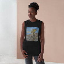 Load image into Gallery viewer, Regular fit sleeveless tank tee is 100% light cotton w/ low & raw (unsewn) armholes by Kerry Sandhu Art. 7 ANZAC designs