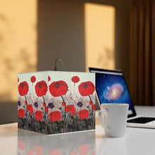 Load image into Gallery viewer, Original painting of red poppies with an abstract background on a lightweight cube lamp
