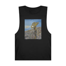 Load image into Gallery viewer, Regular fit sleeveless tank tee is 100% light cotton w/ low & raw (unsewn) armholes by Kerry Sandhu Art. 7 ANZAC designs