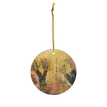 Load image into Gallery viewer, Original artwork front, description on back. Thick high-quality porcelain. 7cm diameter. Comes w/ ribbon by Kerry Sandhu Art