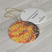 Load image into Gallery viewer, Original artwork front, description on back. Thick high-quality porcelain. 7cm diameter. Comes w/ ribbon by Kerry Sandhu Art