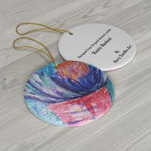 Load image into Gallery viewer, Original artwork front, description on back. Thick high-quality porcelain. 7cm diameter. Comes w/ ribbon by Kerry Sandhu Art