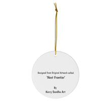 Load image into Gallery viewer, Original artwork front, description on back. Thick high-quality porcelain. 7cm diameter. Comes w/ ribbon by Kerry Sandhu Art