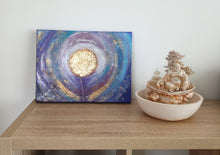 Load image into Gallery viewer, Original painting of a colourful abstract flower with gold leaf by Kerry Sandhu Art
