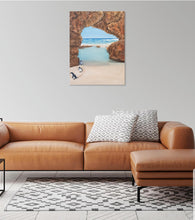 Load image into Gallery viewer, Original artwork of penguins walking up a rocklined beach by Kerry Sandhu Art