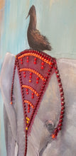 Load image into Gallery viewer, Original painting of a regal Asian elephant in a headdress with a blackbird sitting in it's head by Kerry Sandhu Art