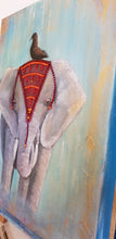 Load image into Gallery viewer, Original painting of a regal Asian elephant in a headdress with a blackbird sitting in it's head by Kerry Sandhu Art