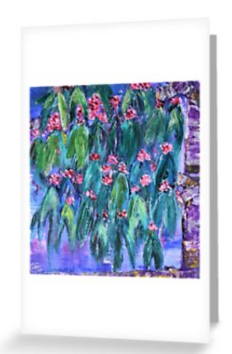 Original painting of part of a  flowering gum tree on a blank card