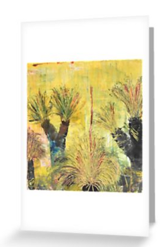 Original painting of grass trees on a blank card]