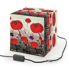 Load image into Gallery viewer, Original painting of red poppies with an abstract background on a lightweight cube lamp
