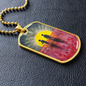 Abstract Aboriginal flag/Rising Sun silhouette Aboriginal holding spear, soldier holding gun & poppies-dog tag pendant/chain