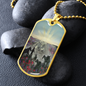 Soldier, horse, camel, donkey, dog & birds, an ANZAC Crest sunrise, field of poppies -military style dog tag pendant & chain
