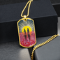 Abstract Aboriginal flag/Rising Sun silhouette Aboriginal holding spear, soldier holding gun & poppies-dog tag pendant/chain