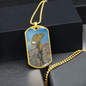 Digger's slouch hat resting on a gun with an ANZAC inspired Crest on a military style dog tag pendant with ball chain