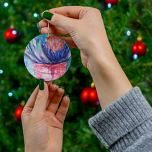 Load image into Gallery viewer, Original artwork front, description on back. Thick high-quality porcelain. 7cm diameter. Comes w/ ribbon by Kerry Sandhu Art