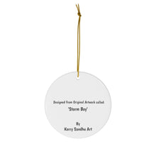 Load image into Gallery viewer, Original artwork front, description on back. Thick high-quality porcelain. 7cm diameter. Comes w/ ribbon by Kerry Sandhu Art