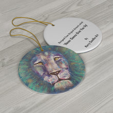 Load image into Gallery viewer, Original artwork front, description on back. Thick high-quality porcelain. 7cm diameter. Comes w/ ribbon by Kerry Sandhu Art