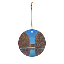 Load image into Gallery viewer, Original artwork front, description on back. Thick high-quality porcelain. 7cm diameter. Comes w/ ribbon by Kerry Sandhu Art
