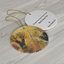 Load image into Gallery viewer, Original artwork front, description on back. Thick high-quality porcelain. 7cm diameter. Comes w/ ribbon by Kerry Sandhu Art