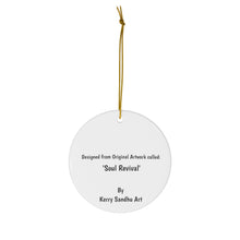 Load image into Gallery viewer, Original artwork front, description on back. Thick high-quality porcelain. 7cm diameter. Comes w/ ribbon by Kerry Sandhu Art