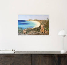 Load image into Gallery viewer, Original painting Quokkas overlooking Pinky's Beach & Bathurst Lighthouse, Rottnest Island, Western Australia by Kerry Sandhu Art
