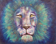 Load image into Gallery viewer, Original painting of a bold coloured lion head close up by Kerry Sandhu Art