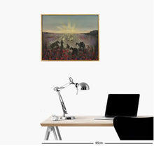 Load image into Gallery viewer, Original painting of a soldier, horse, camel, donkey, dog, birds walking through a field of poppies by Kerry Sandhu Art